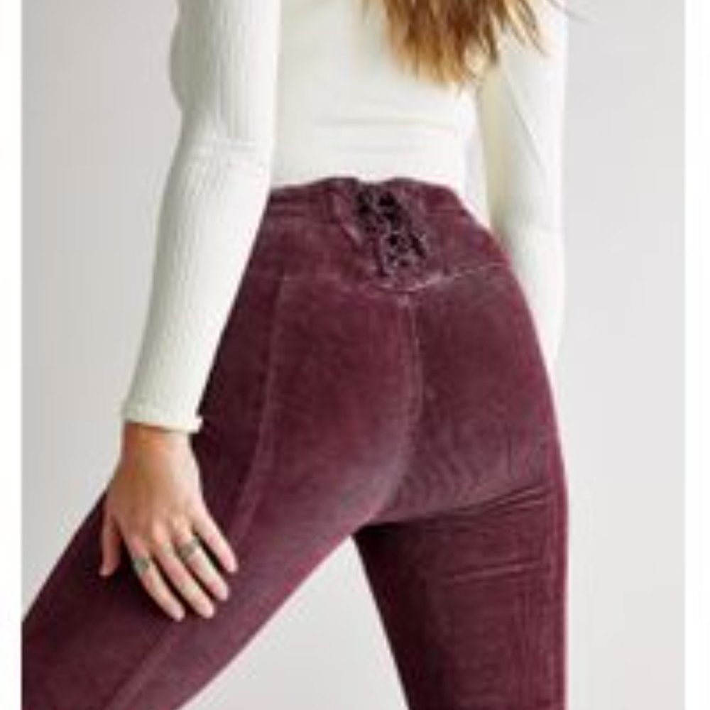 Free People CRVY Cord Lace Up Back Flare Jeans Size 34 - Picture 3 of 10